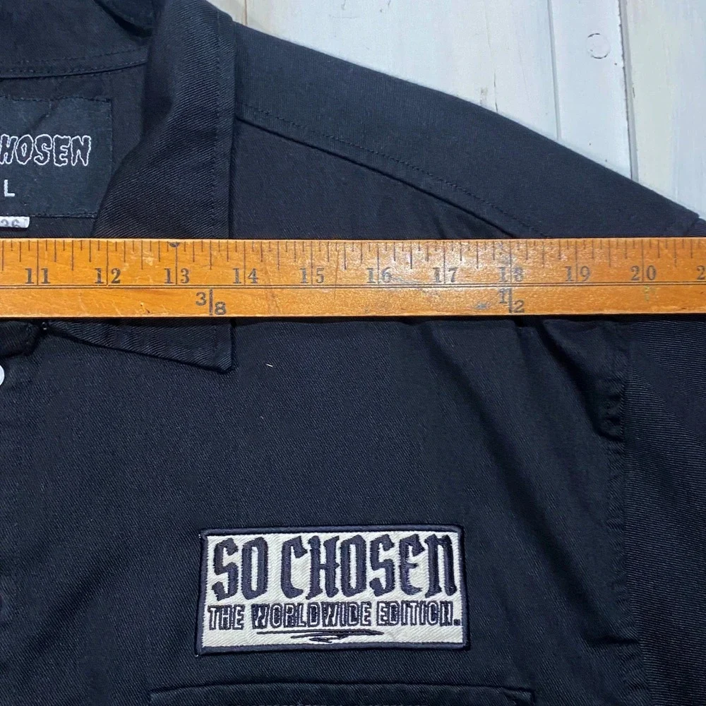 So Chosen Worldwide Edition Mens Black Short Sleeve Work Shirt Large Embroidered